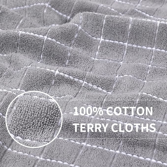 Homaxy 100% Cotton Terry Kitchen Towels, 8 Pack, White and Light Grey | Ultra Soft and Absorbent Dish Towels for Kitchen, Suitable for Drying and Washing Dishes