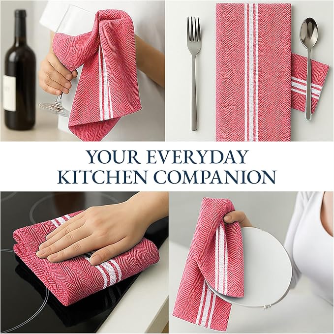 LANE LINEN Kitchen Towels Set - 100% Pure Cotton Dish Towels for Kitchen, Super Absorbent Kitchen Hand Towel, Tea Towels, Soft & Durable Dish Cloths, Pack of 12 – 14”x25”, Red