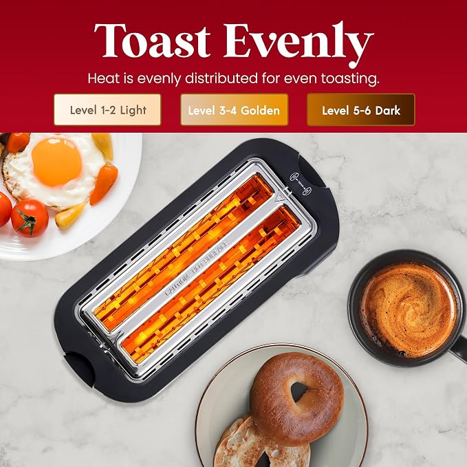 Elite Gourmet ECT5322 4-Slice Long Slot Toaster, Stainless Steel | Bagel, Defrost & Cancel, 6 Toast Settings, Built-In Warming Rack, Extra-Wide Slots Fit Bagels & Waffles - Countdown Timerc