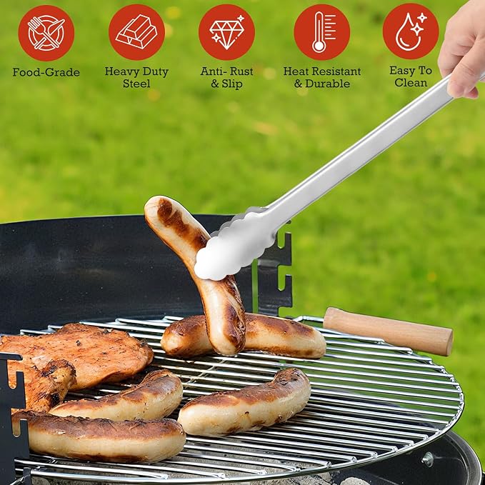17" Extra Long Metal Tongs,Grilling Tongs,Stainless Steel Tongs for Cooking | Heat Resistant Heavy Duty Grill Tongs BBQ Tongs for Cooking, Grilling, BBQ/Barbecue, Food (All Metal - 17")