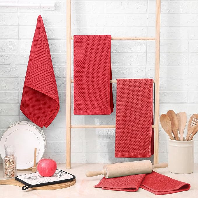 Homaxy 100% Cotton Waffle Weave Kitchen Towels, 10-Pack, Brick Red | Ultra Soft Absorbent Dish Towels, Quick Drying Cleaning Towels, 13 x 28 Inches