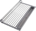 JASIWAY Roll Up Dish Drying Rack for Kitchen Sink with Utensil Holder | Foldable Expandable Stainless Steel Over Sink Dish Drainer, Silicone Wrapped, Multipurpose Portable Sink Drying Mat, Gray