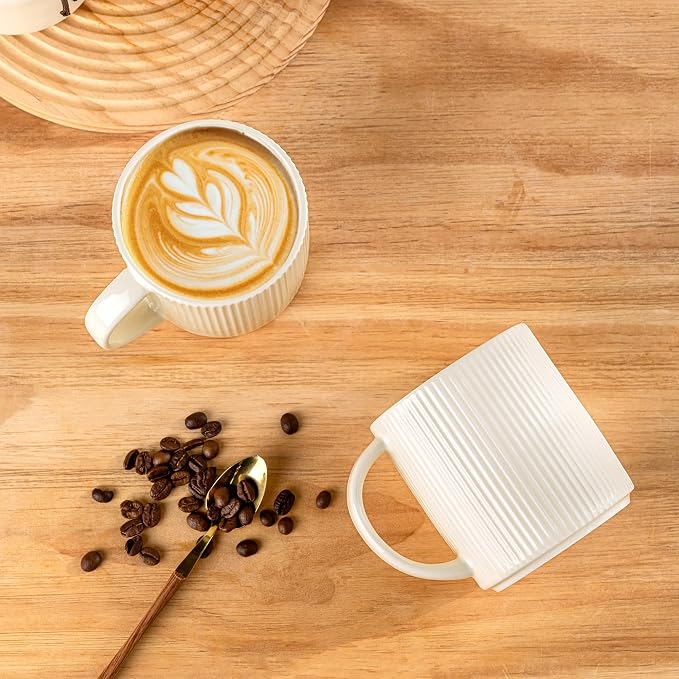theterra Ceramic Coffee Mugs Set of 6, 14.2 oz Coffee Cups with Handle | Handmade, Suitable for Latte, Tea, Milk, Beer & Hot Cocoa, Beige