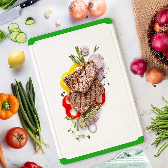 Extra Large Plastic Cutting Board for Kitchen - 18 Inch Dishwasher Safe Chopping Board, Reversible Cutting Board with Juice Groove + Non Slip Feet for Meat, Fruit, Vegetables, Green - by Belwares