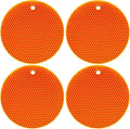 7-Inch Round Silicone Trivet Mats - 4-Pack Non-Slip Heat Resistant Hot Pads for Kitchen Countertops, Pots and Pans (Orange)