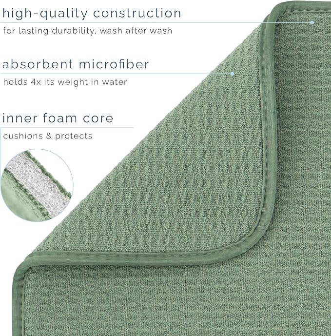 S&T INC. Dish Drying Mat, 18" x 30", Jumbo, Sage Green | Absorbent Microfiber, XXL Kitchen Counter Mat for Dishes, Utensils, Pots and Pans, Machine Washable