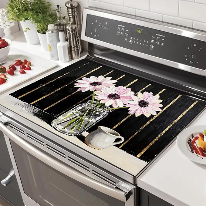 HOMETITUTE Spring Stove Top Cover 28x20 Floral Daisy Art Heat Resistant Protector