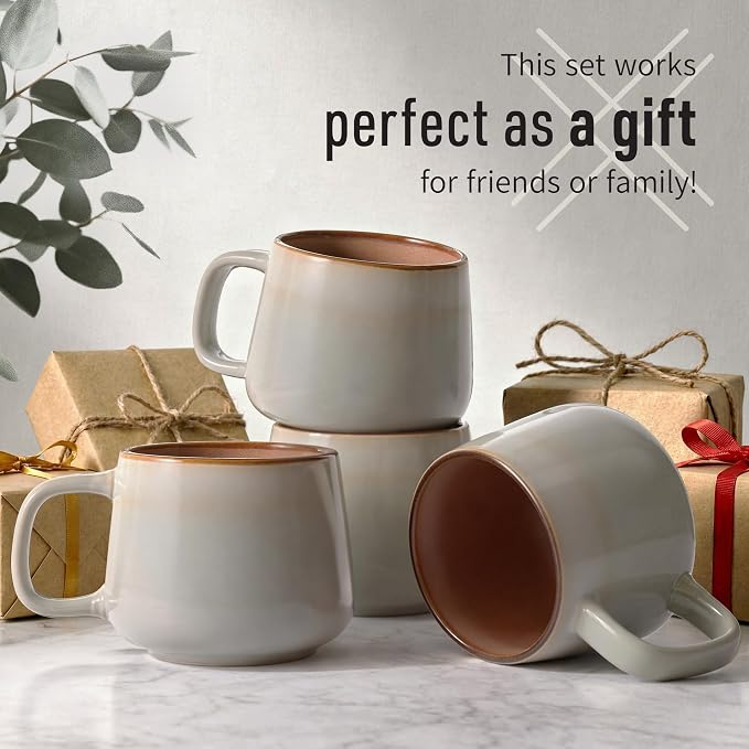 Ava Nord Stoneware Ceramic Coffee Mugs Set of 4 | 12 oz | Sage Ash | Lead-Free, Non-Toxic, Freezer - Microwave & Dishwasher Safe, Comfortable Handle, Aesthetic Nordic Design for Cappuccino