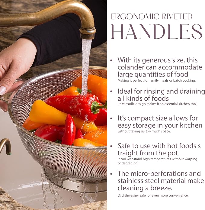 Bellemain Stainless Steel Colander for Kitchen, 3 & 5 Qt Strainers
