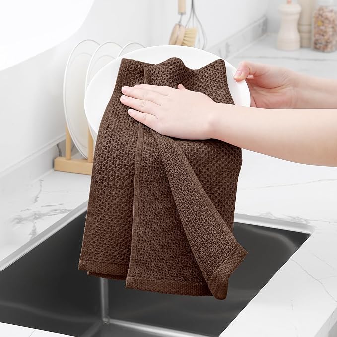 Homaxy 100% Cotton Waffle Weave Kitchen Dish Towels 24-Pack, Coffee | 13 x 28 Inches, Ultra Soft Absorbent Dish Towels, Quick Drying Cleaning Towels