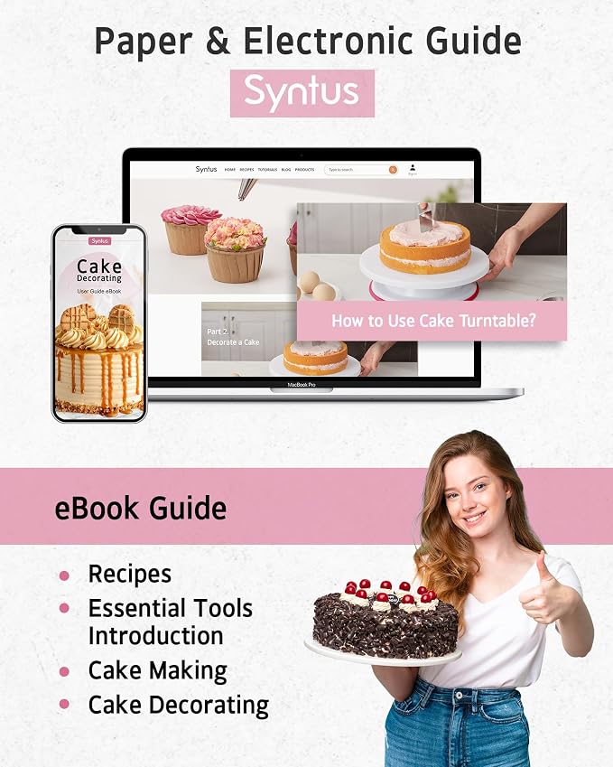 Syntus 65 PCs Cake Decorating Kit with Cake Stand, Cake Baking Supplies | 31 Piping Bags, 24 Piping Tips, Offset & Straight Spatulas, 3 Scrapers, Leveler, 2 Couplers & 1 Tips Brush