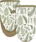 100% Thick Cotton Oven Mitts Ribbed Soft Silicone Natural Leaf | Aesthetic Oven Mitts for Women, Machine Washable Non-Slip Kitchen Mitts, Reversible for Both Hands, Stylish Kitchen Decor