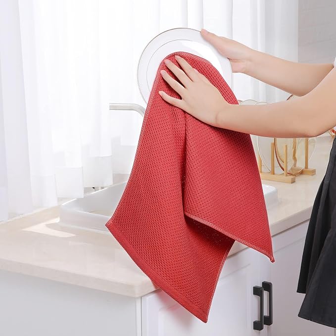 Homaxy 100% Cotton Waffle Weave Kitchen Dish Towels 6-Pack, Brick Red | 13 x 28 Inches, Ultra Soft Absorbent Dish Towels, Quick Drying Cleaning Towels