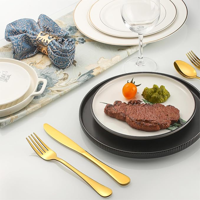 Gold Silverware Flatware Set for 8, 40 Piece Stainless Steel Cutlery Set With Titanium Golden Plated, Tableware Kitchen Utensil Include Spoons, Forks, Knives, Mirror Polished, Dishwasher Safe