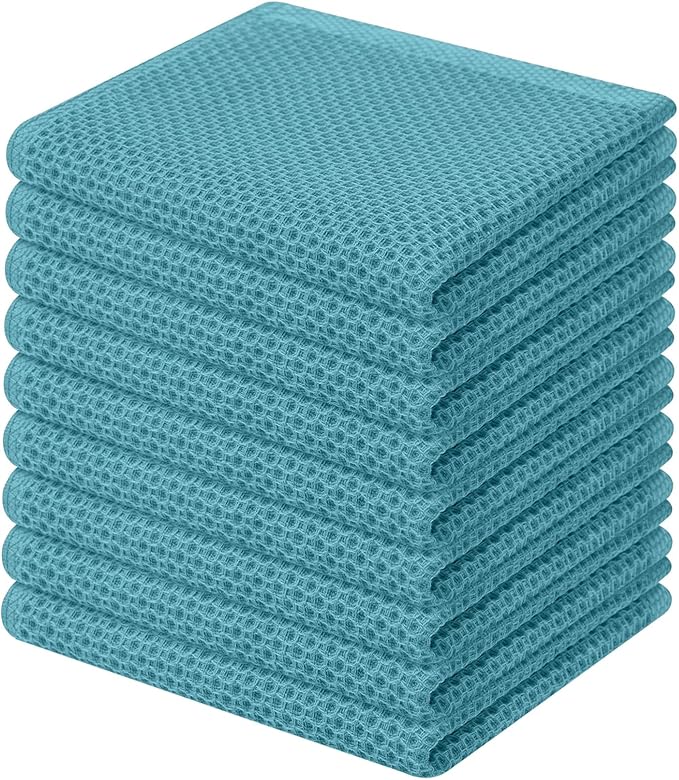 Homaxy 100% Cotton Waffle Weave Kitchen Dish Cloths, 9-Pack, Lake Blue | Ultra Soft Absorbent Dish Towels, Quick Drying Dish Rags with Hanging Loop, 12 x 12 Inches