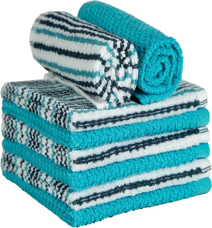 Bumble Dish Cloths 8-Pack, 100% Cotton Kitchen Towels, 12"x12" Aqua | 430 GSM Soft Dish Towels for Kitchen, Highly Absorbent & Durable Kitchen Rags for Washing Dishes