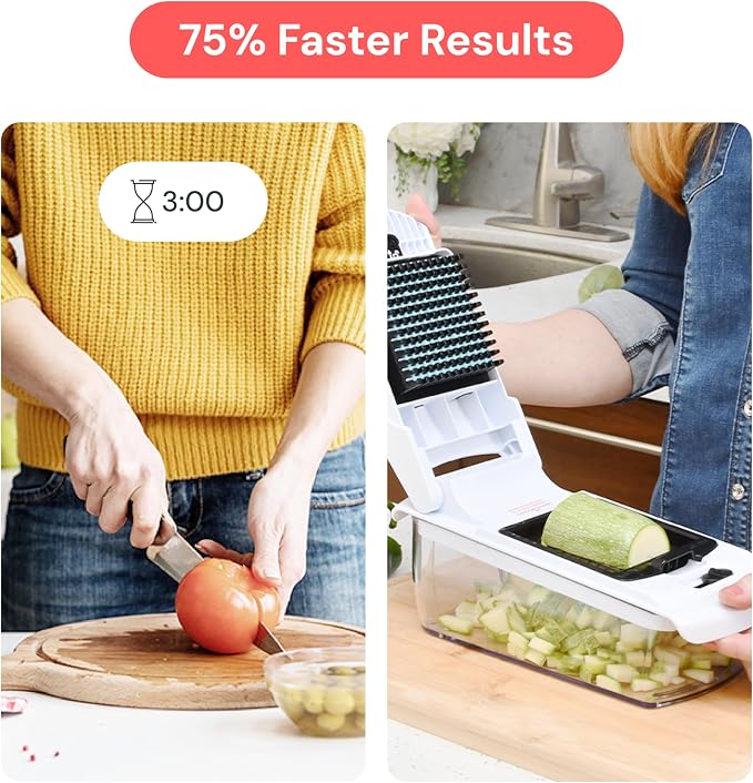 Fullstar Pro Original Vegetable Chopper & Mandoline Slicer Kitchen Gadget | 12 in 1 Veggie Slicer, Onion & Fruit Cutter with Sharp Stainless Steel Blades & Container, All-in-One Meal Prep Tool (White)