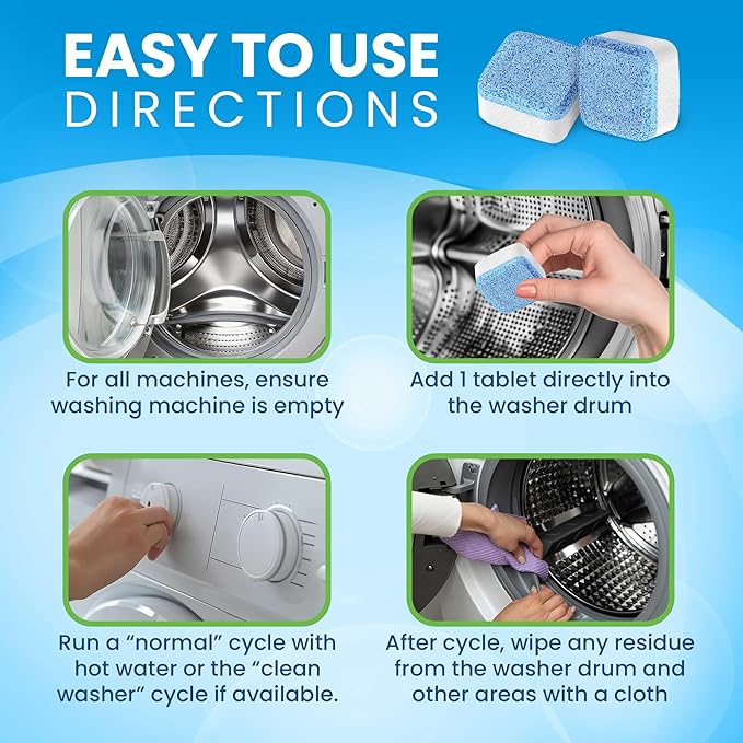 Washing Machine Cleaner & Descaler Tablets, HE Washer Deep Cleaning, 48 Ct | For front & top load laundry washers. Helps maintain a clean drum, septic safe, eco-friendly freshener - 24 Month Supply