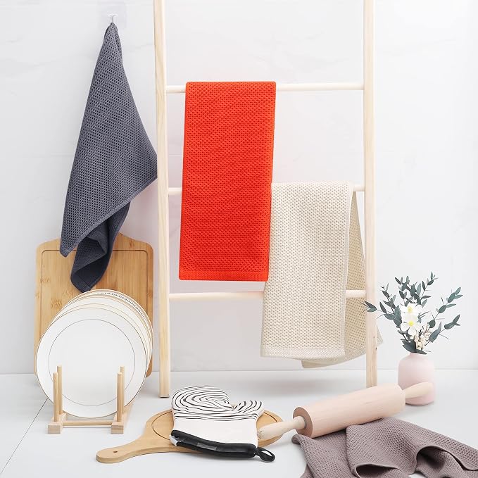 Homaxy 100% Cotton Waffle Weave Kitchen Dish Towels 4-Pack, Multicolor | 13 x 28 Inches, Ultra Soft Absorbent Dish Towels, Quick Drying Cleaning Towels