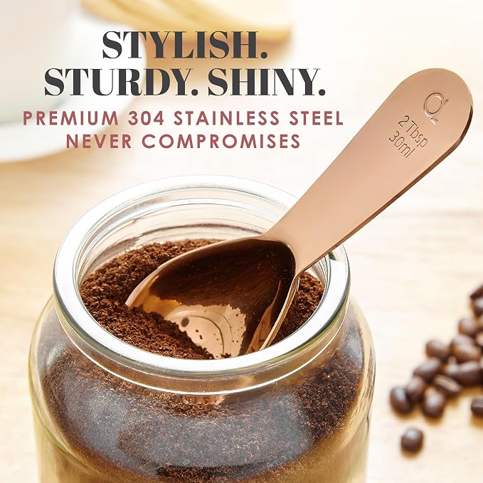 Coffee Scoop (Set of 2) - 2 Tablespoon (2 Tbsp / 1/8 Cup / 1 oz) - The Best Stainless Steel Measuring Spoons for Coffee, Tea, and More (2, Rose Gold)