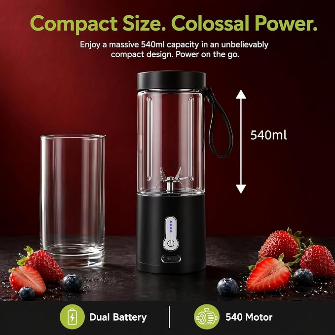 530ML Powerful Portable Blender for Smoothies Shakes USB Type-C Rechargeable Food Processor Fruit Mixer Machine Mini Juicer Blender Cup