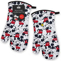 Disney Silicone Oven Mitts Heat Resistant – Set of 2 Long Cuff Cotton Kitchen Mitts with Silicone Grip Stripes, Cute Oven Mitts & Pot Holders for Cooking, Baking & Kitchen Essentials- Mickey