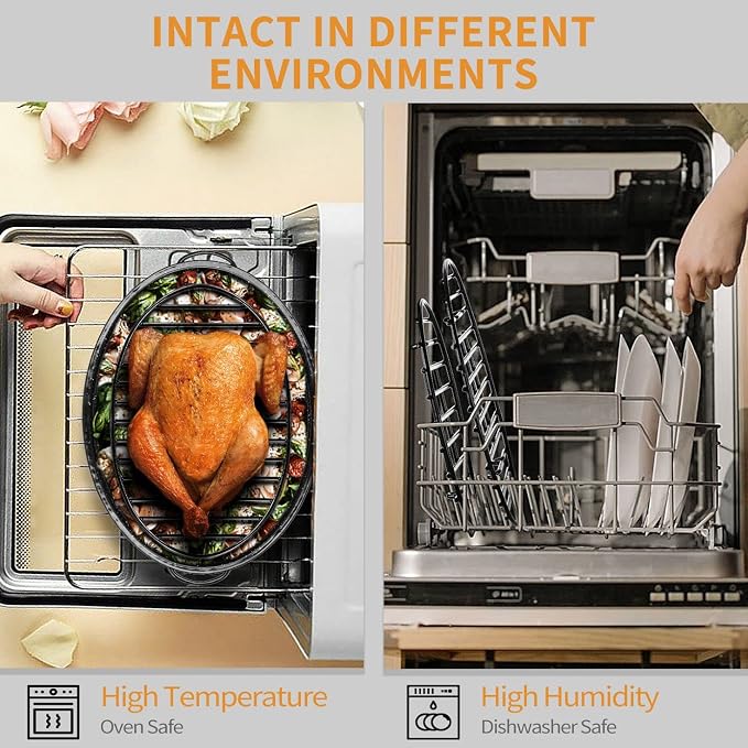 Roasting Rack with Integrated Feet, Cooling Drying Rack With Enameled Coating, PTFE Free, Great for Cooking, Roasting, Drying, Grilling, Dishwasher Safe (12.5"x8.5")