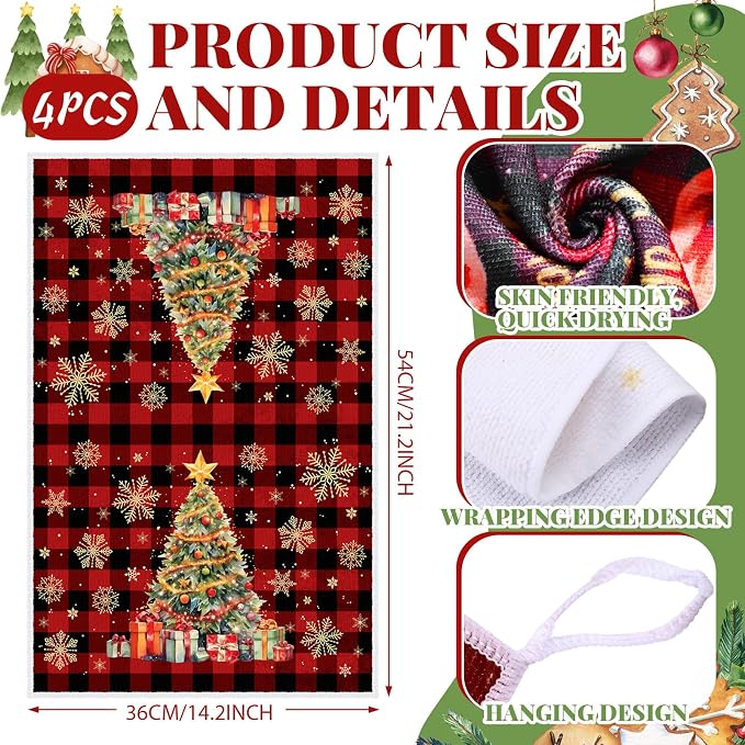 SiliFine 12 Pcs Christmas Kitchen Accessories Set Xmas Buffalo Plaid Pot Holders Santa Claus Oven Mitts Xmas Reindeer Gnome Kitchen Towels for Christmas Home Decorations, Cooking Baking Holiday Gifts