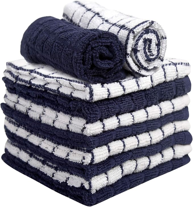 Bumble Dish Cloths (8-Pack), 100% Cotton Kitchen Towels, 12"x12" - Navy | 405 GSM | Soft, Highly Absorbent & Durable Dish Towels for Kitchen