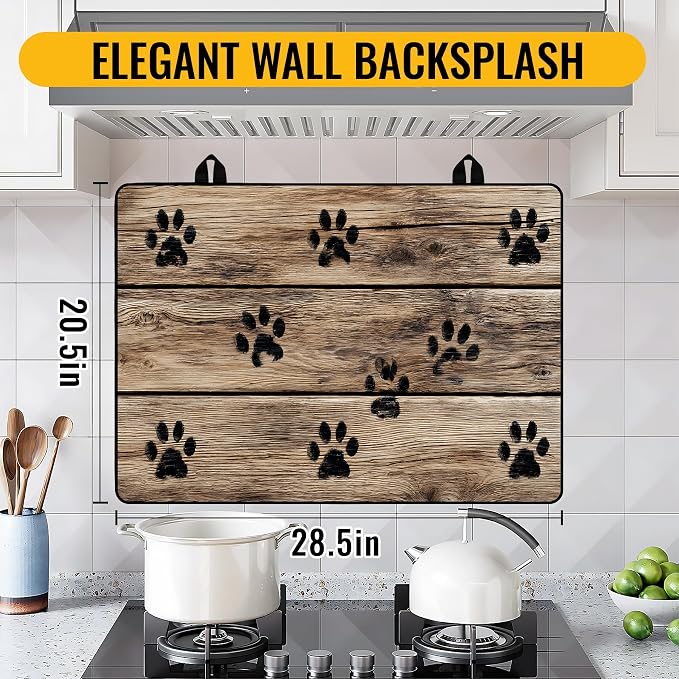 NYZE 28" x 20" Glass Stove Top Protector Mat Anti-Scratch Electric Stovetop Cover, Cute Paw Print Kitchen Dish Drying Mat & Extra Countertop Extension