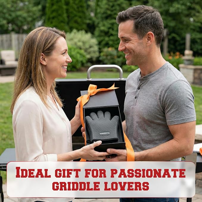 KITCHEN PERFECTION XL Silicone Griddle Gloves - Heat Resistant Oven Mitts | Waterproof, 5-Finger Design For A Better Grip, Best Griddle Grilling Accessories, Compatible with Blackstone, Weber & More