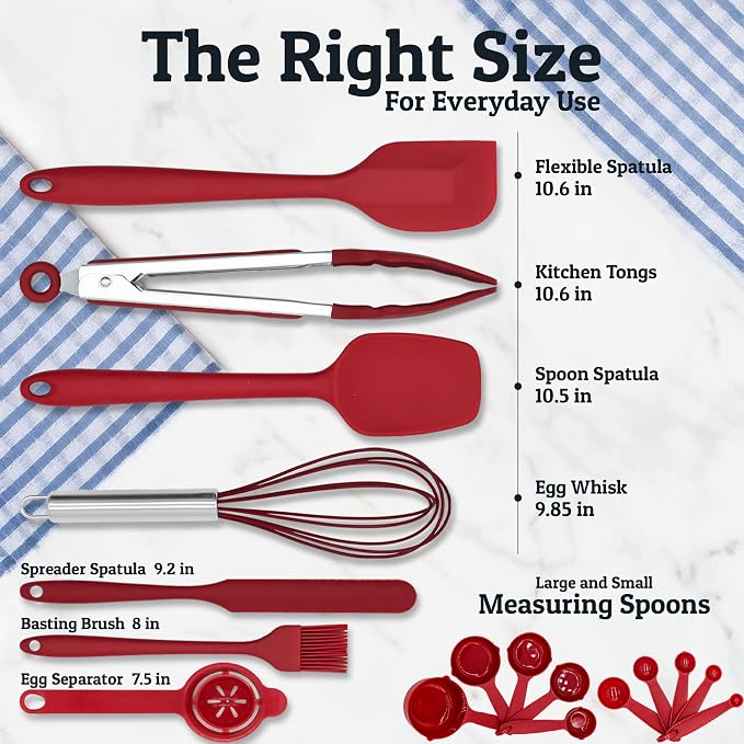 6Pc Stainless Steel Mixing Bowls with Lids Set, Huge 7 Qrt Size Metal Bowl Set for Kitchen, 3 Graters, Non-Slip Bases & Silicone Utensils Set, Red