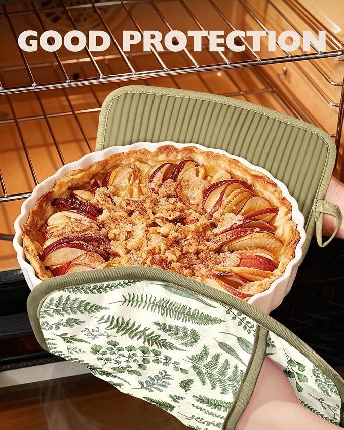 100% Thick Cotton Pot Holders Ribbed Soft Silicone Natural Leaf | Stylish Pot Holders with Pockets, Ribbed Soft Silicone, Machine Washable Non-Slip Heat Resistant Hot Pads 2pcs, Kitchen Gift
