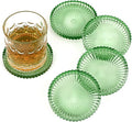 Modern Clear Coaster Set of 5- Glass Coasters for Drinks, Clear Green | Crystal Coasters Round Cup Mat Coffee Table Decor for Office, Kitchen, Bar, Dining Room, Living Room, Patio