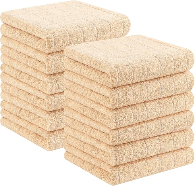 Homaxy 100% Cotton Terry Kitchen Towels, 12 Pack, Apricot | Ultra Soft and Absorbent Dish Towels for Kitchen, Suitable for Drying and Washing Dishes