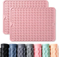 2 Pack Caketime Silicone Dish Drying Mat for Kitchen Counter Cooking Baking Liners Drawer Storage Refrigerator Espresso Machine Station Utensil Holder Washer Trivets Oven Tools 15"x11.5" Pink