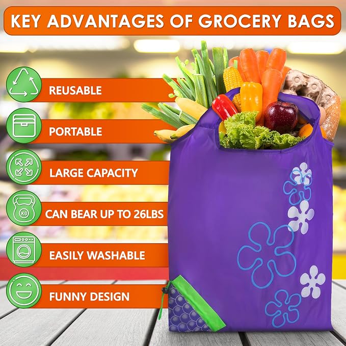 5 Pcs Reusable Grocery Fruit Bags, 15"x15", Washable Tote Bag (5 Colors) | Micro Tote Bag; Polyester Fabric; Wrist Strap, Fruit Shape Design; for Grocery Shopping, Beach Trips, Work, Picnics, and More