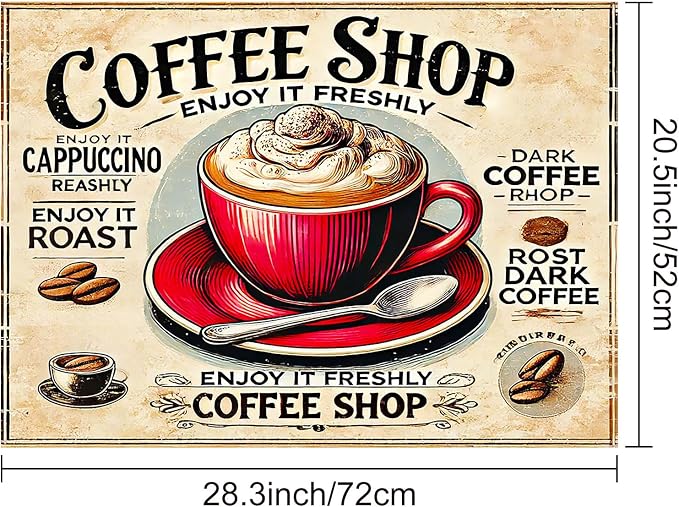 HOMETITUTE Stove Top Cover 28x20 Coffee Shop Vintage Heat Resistant Mat
