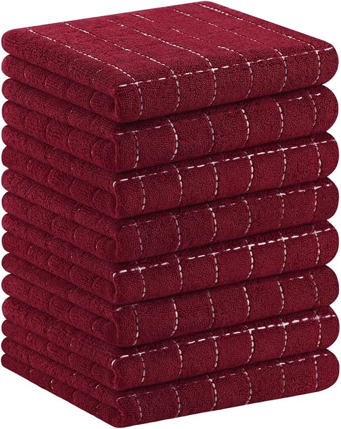 Homaxy 100% Cotton Terry Kitchen Towels, 8 Pack, Burgundy | Ultra Soft and Absorbent Dish Towels for Kitchen, Suitable for Drying and Washing Dishes