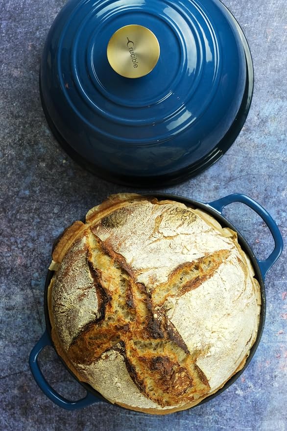 Enameled Cast Iron Bread Pan, Sourdough Artisan Bread Oven – Dark Teal Blue – Round 26 cm, 6.25 L (6.6 qt) – Boule Pan with a Deep Lid for Steam Baking