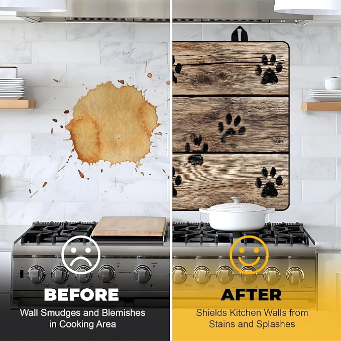 NYZE 28" x 20" Glass Stove Top Protector Mat Anti-Scratch Electric Stovetop Cover, Cute Paw Print Kitchen Dish Drying Mat & Extra Countertop Extension