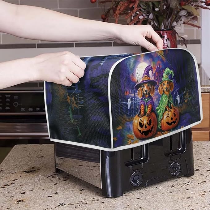 Dachshund Pumpkin Toaster Cover 2 Slice for Halloween Decor Toaster Dust Cover Kitchen Purple Toasters Dust and Fingerprint Protection, M, Purple