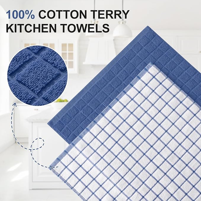Homaxy Large Premium Cotton Kitchen Towels 16"x 28", 6 Pack, Navy Blue | Natural Ring Spun 390 GSM Dish Towels, Super Absorbent Terry Kitchen Hand Towels, Soft Tea Towels with Hanging Loop