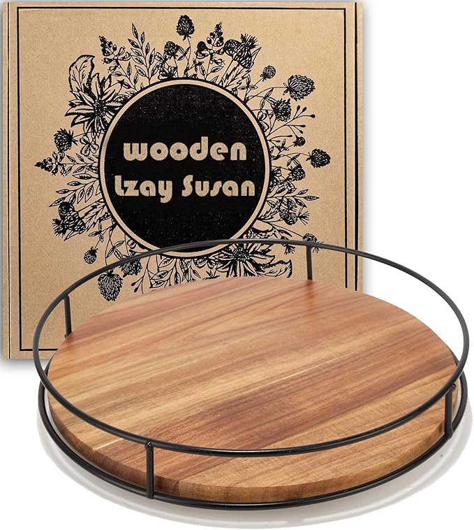 12" Acacia Wood Lazy Susan,360° Lazy Susan for Countertop or Dining Table