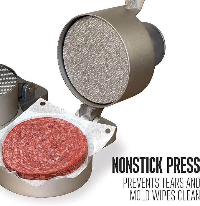 Weston Burger Press, Makes 4 1/2" Diameter Patties for Hamburger, Crab Cakes, Sausage, 1/4lb to 3/4lb, with Spring Ejector for Easy Removal, Double, Non-stick Heavy-Duty Cast Aluminum (07-0701)