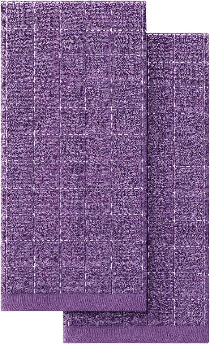 Homaxy 100% Cotton Terry Kitchen Towels, 2 Pack, Purple | Ultra Soft and Absorbent Dish Towels for Kitchen, Suitable for Drying and Washing Dishes