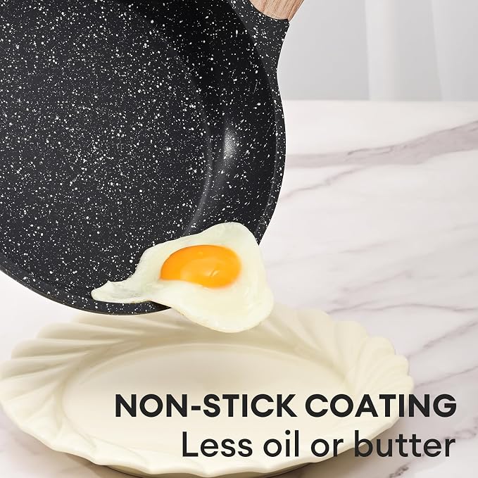 JEETEE 8" Nonstick Frying Pan Skillet Small Egg Pan with Lid Dual Spouts | Even Heating All Stove Compatible, Dual Spouts, PFOA PFOS Free, Cool Ergonomic Handle, Non Stick Omelet Cooking Fry Pan,Grey