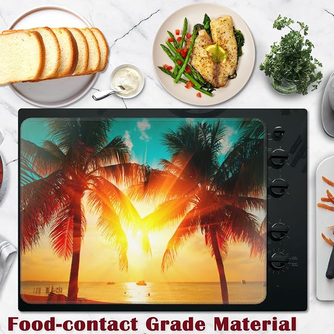 Tropical Palm Tree Sunset Beach Stove Top Cover for Electric, Glass Ceramic Stove Cover, Heat Resistant Flat Stovetop Protector, Dish Drying Mats for Kitchen