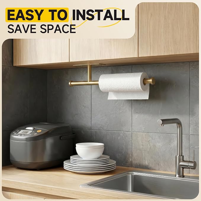 Paper Towel Holder Wall Mount,No Drill,SUS304 Steel, Space Saving | Maximize countertop space with secure roll storage. Fits kitchens, bathrooms, RVs and pantries with flexible mounting options