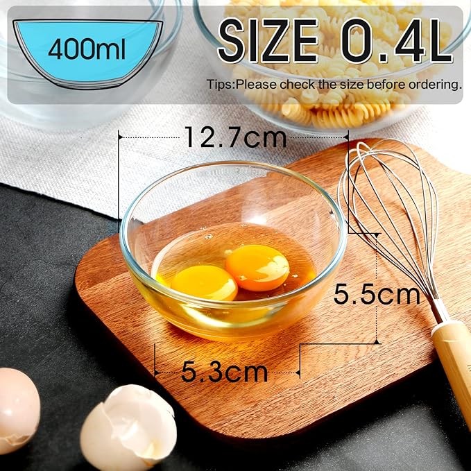 NUTRIUPS 5 Inch Small Glass Bowls Set of 3, 8oz Glass Dessert Bowl Set, Clear Tempered Glass Sauce Bowls for Kitchen Microwave and Oven Safe (5 inch，Set of 3)